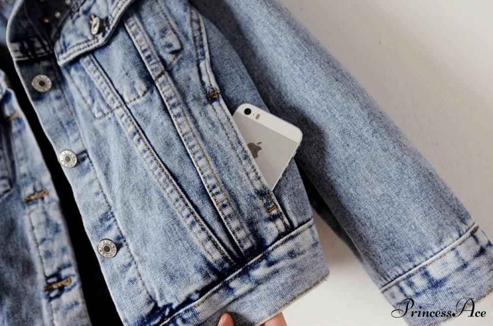 With Detailing Autumn Jacket Pearl - Denim Collection