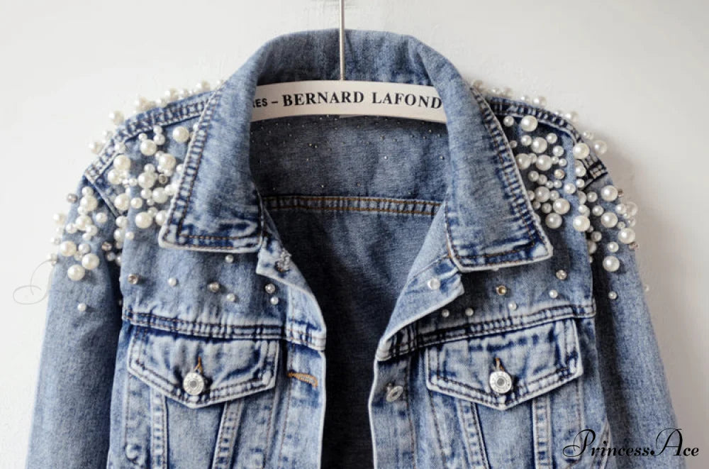 With Detailing Autumn Jacket Pearl - Denim Collection