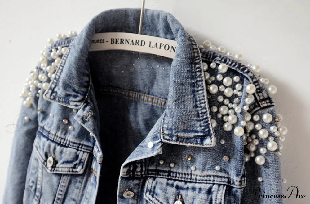 With Detailing Autumn Jacket Pearl - Denim Collection