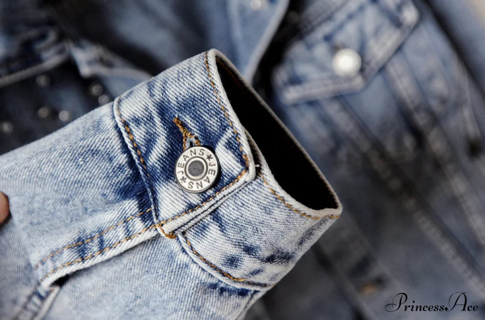 With Detailing Autumn Jacket Pearl - Denim Collection