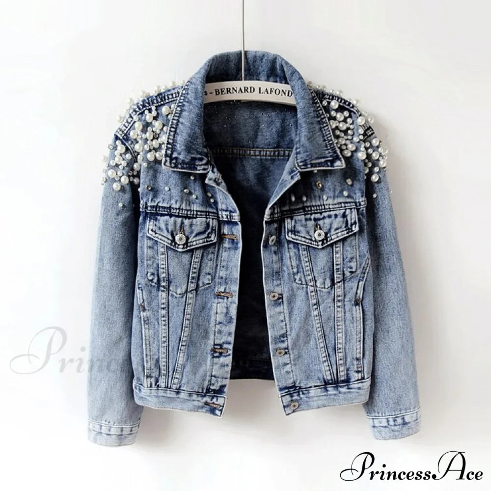With Detailing Autumn Jacket Pearl - Denim Collection