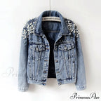 With Detailing Autumn Jacket Pearl - Denim Collection