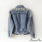 With Detailing Autumn Jacket Pearl - Denim Collection