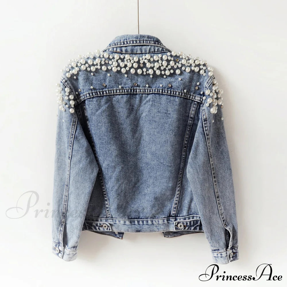 With Detailing Autumn Jacket Pearl - Denim Collection