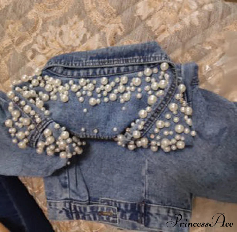 With Detailing Autumn Jacket Pearl - Denim Collection