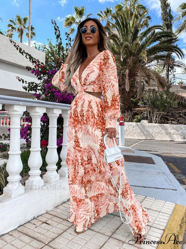 With Long Gown Bachelorette Design V-Neck Flowered Full-Length Sleeves