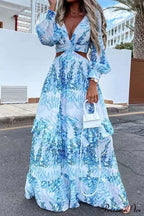 With Long Gown Bachelorette Design V-Neck Flowered Full-Length Sleeves