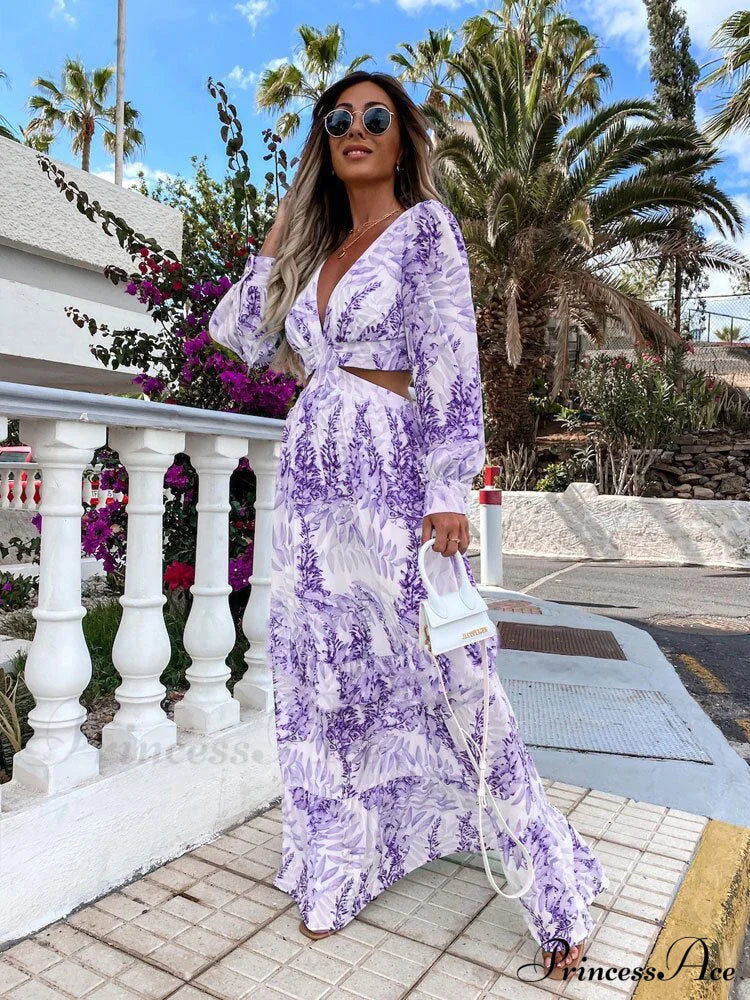 With Long Gown Bachelorette Design V-Neck Flowered Full-Length Sleeves