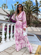 With Long Gown Bachelorette Design V-Neck Flowered Full-Length Sleeves
