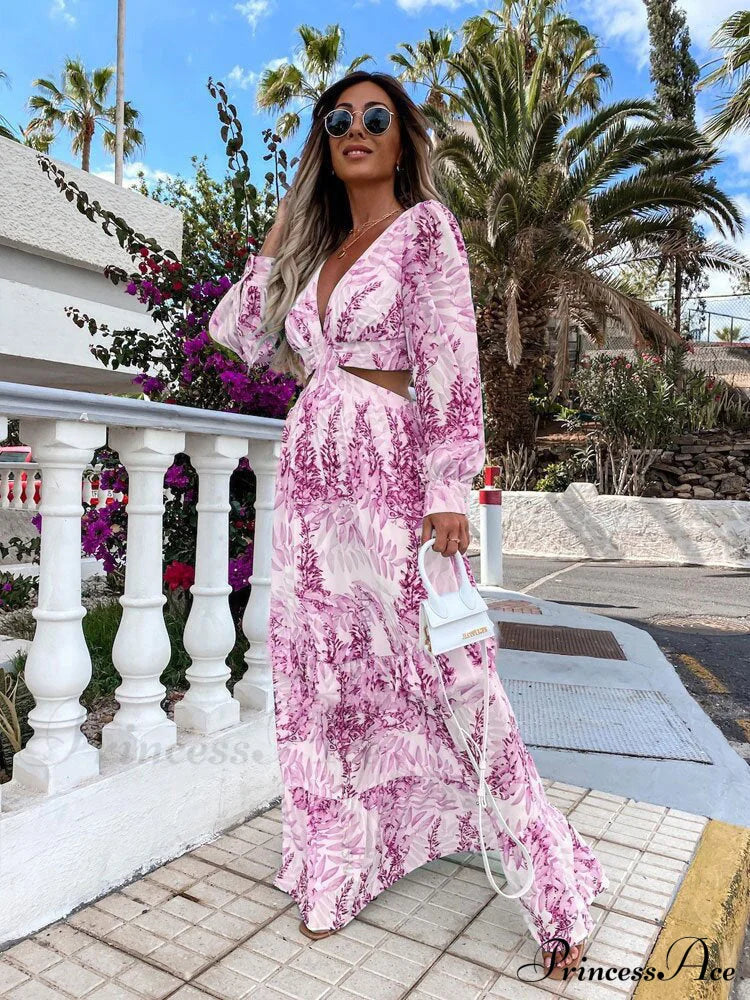 With Long Gown Bachelorette Design V-Neck Flowered Full-Length Sleeves