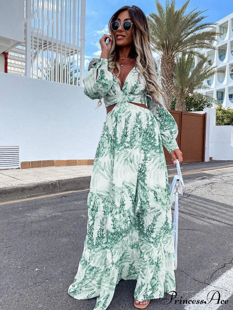 With Long Gown Bachelorette Design V-Neck Flowered Full-Length Sleeves