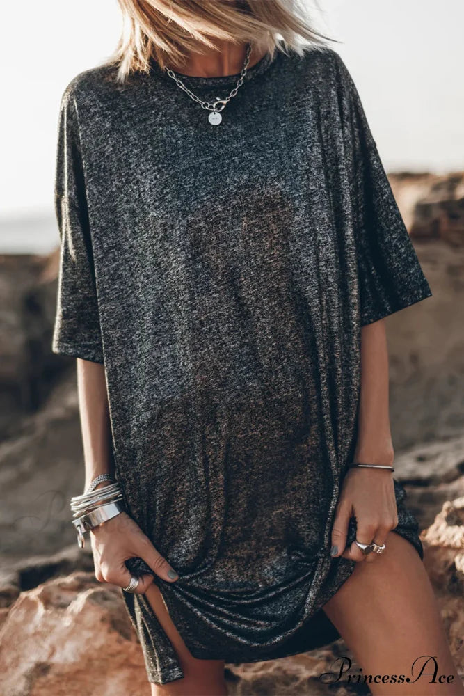 With Neck O Solid T-Shirt Casual Slit