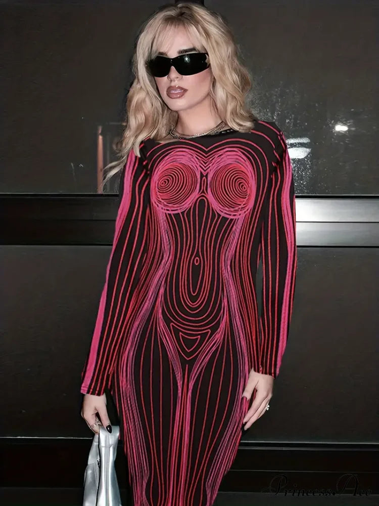 With Striped Long Body Shape Out Design Gown Cut Sleeves