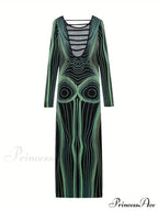 With Striped Long Body Shape Out Design Gown Cut Sleeves