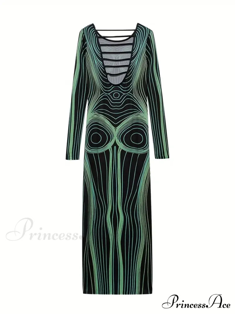 With Striped Long Body Shape Out Design Gown Cut Sleeves