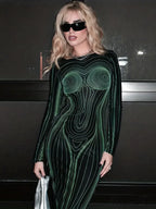 With Striped Long Body Shape Out Design Gown Cut Sleeves