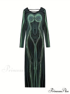 With Striped Long Body Shape Out Design Gown Cut Sleeves