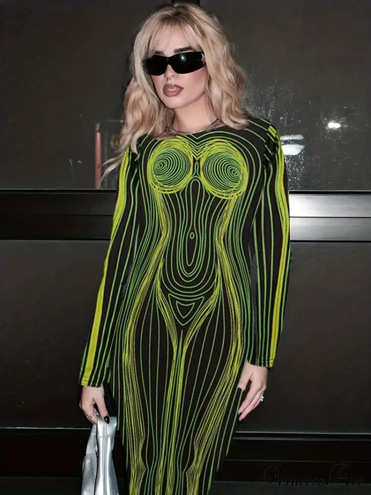 With Striped Long Body Shape Out Design Gown Cut Sleeves