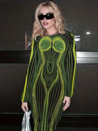 With Striped Long Body Shape Out Design Gown Cut Sleeves
