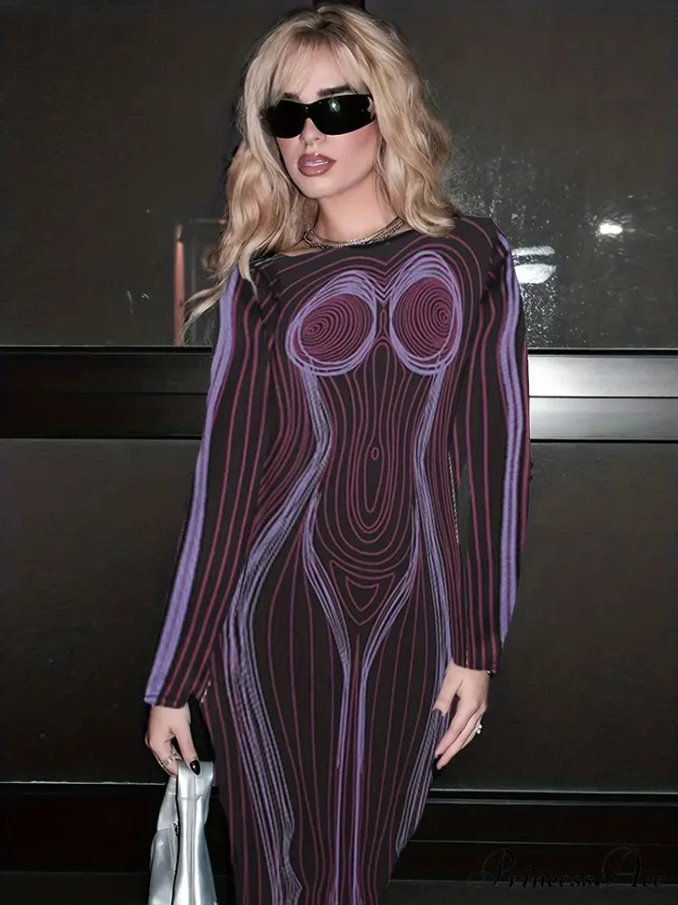 With Striped Long Body Shape Out Design Gown Cut Sleeves