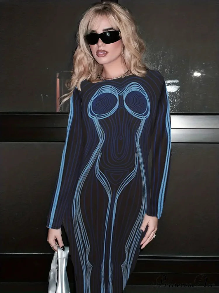 With Striped Long Body Shape Out Design Gown Cut Sleeves