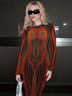 With Striped Long Body Shape Out Design Gown Cut Sleeves