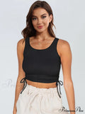 With Tank Round Neck Ruched Drawstring