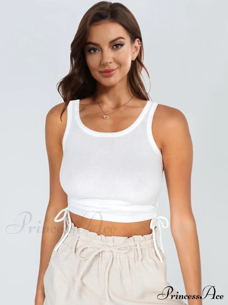 With Tank Round Neck Ruched Drawstring