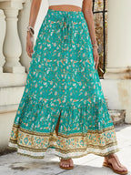 Women Boho Maxi Skirts Button Down Floral A-Line Hippie