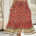 Women Boho Maxi Skirts Button Down Floral A-Line Hippie