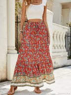 Women Boho Maxi Skirts Button Down Floral A-Line Hippie