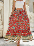 Women Boho Maxi Skirts Button Down Floral A-Line Hippie