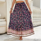 Women Boho Maxi Skirts Button Down Floral A-Line Hippie