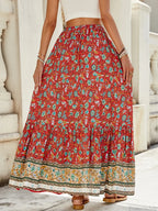 Women Boho Maxi Skirts Button Down Floral A-Line Hippie