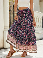 Women Boho Maxi Skirts Button Down Floral A-Line Hippie