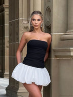Women Skinny Spliced Backless Flower Bud Mini Party Dress