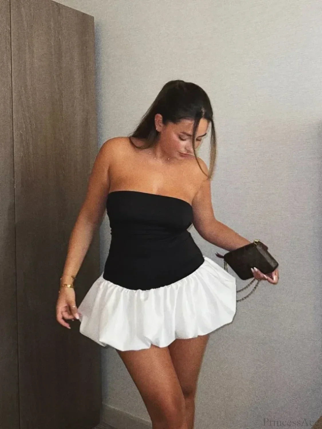 Women Skinny Spliced Backless Flower Bud Mini Party Dress