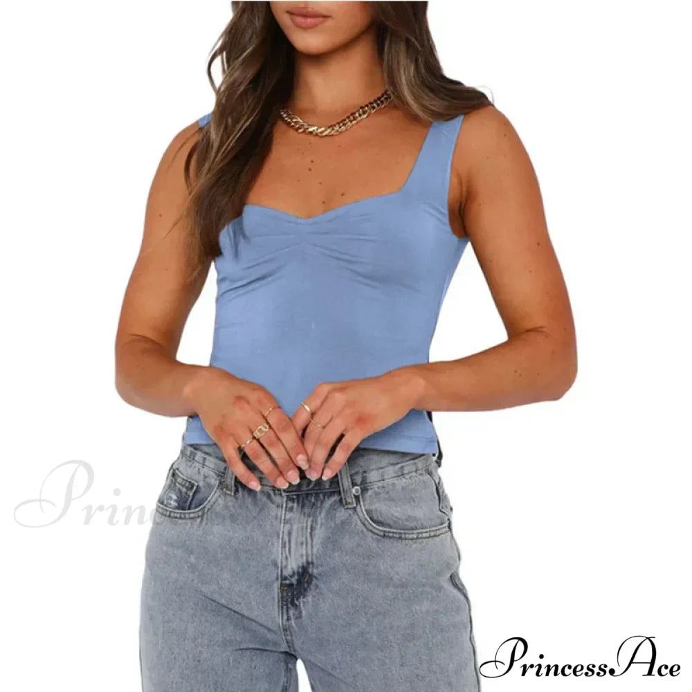 Women Color Casual Basics Camisoles Sleeveless Sling Summer Slim Fit Exposed Navel Vests Crops Streetwear Tank Top