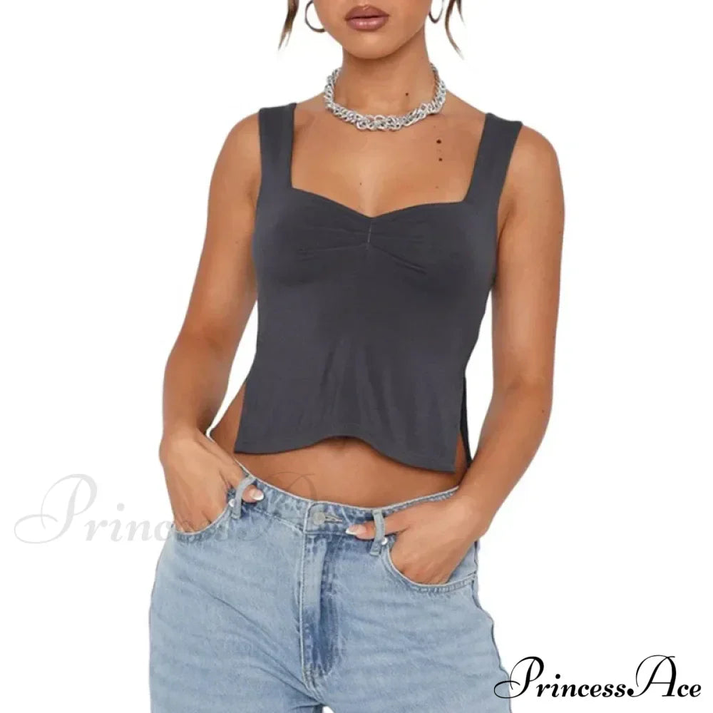 Women Color Casual Basics Camisoles Sleeveless Sling Summer Slim Fit Exposed Navel Vests Crops Streetwear Tank Top