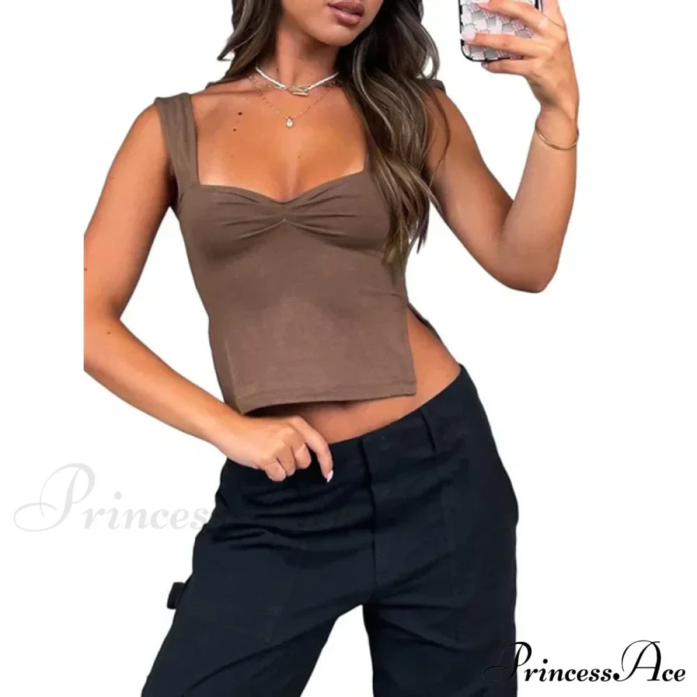 Women Color Casual Basics Camisoles Sleeveless Sling Summer Slim Fit Exposed Navel Vests Crops Streetwear Tank Top