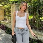 Women Color Casual Basics Camisoles Sleeveless Sling Summer Slim Fit Exposed Navel Vests Crops Streetwear Tank Top