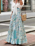 Women Flowy Boho Skirt Printed Ruffled Hem Summer Vacation Club