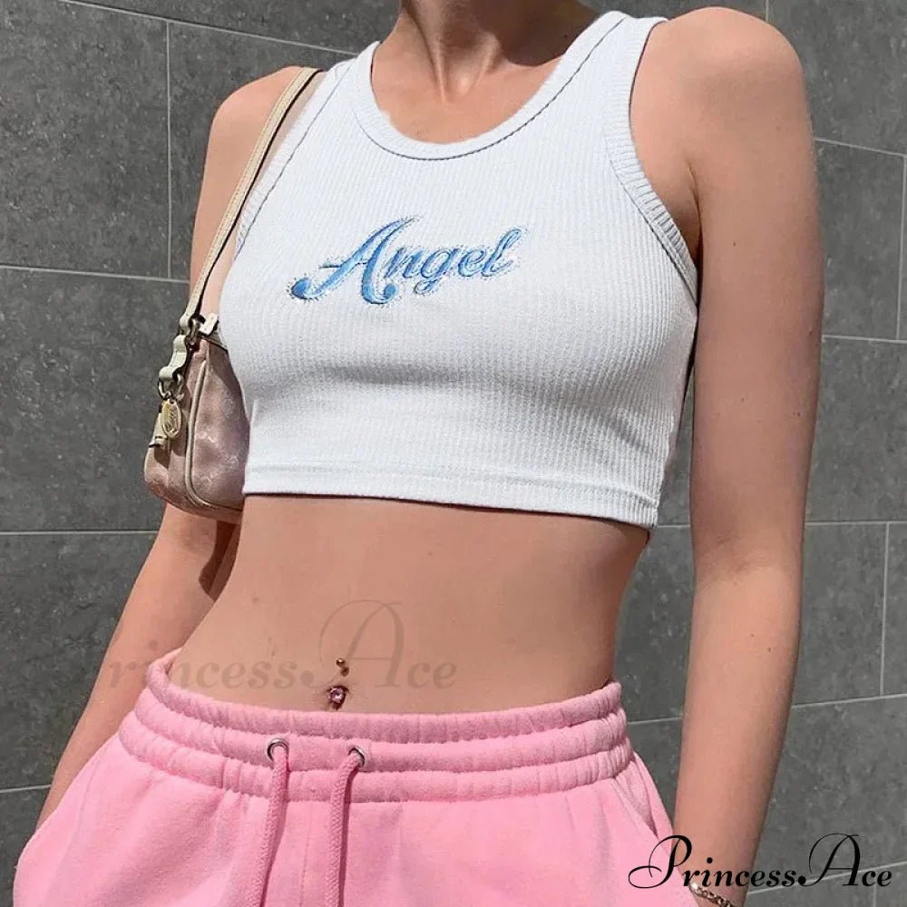Women Letter Embroidery Vest Summer Sleeveless Crop For Tank Top