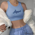 Women Letter Embroidery Vest Summer Sleeveless Crop For Tank Top