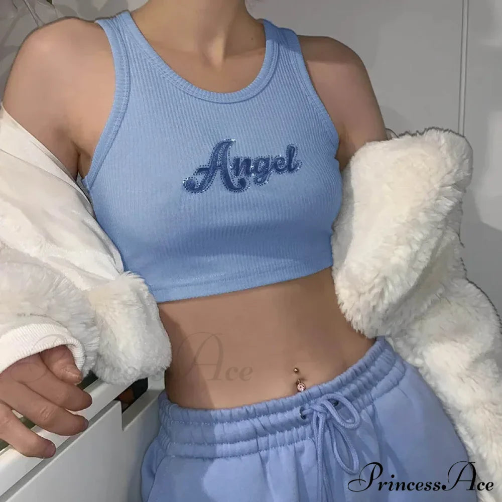 Women Letter Embroidery Vest Summer Sleeveless Crop For Tank Top