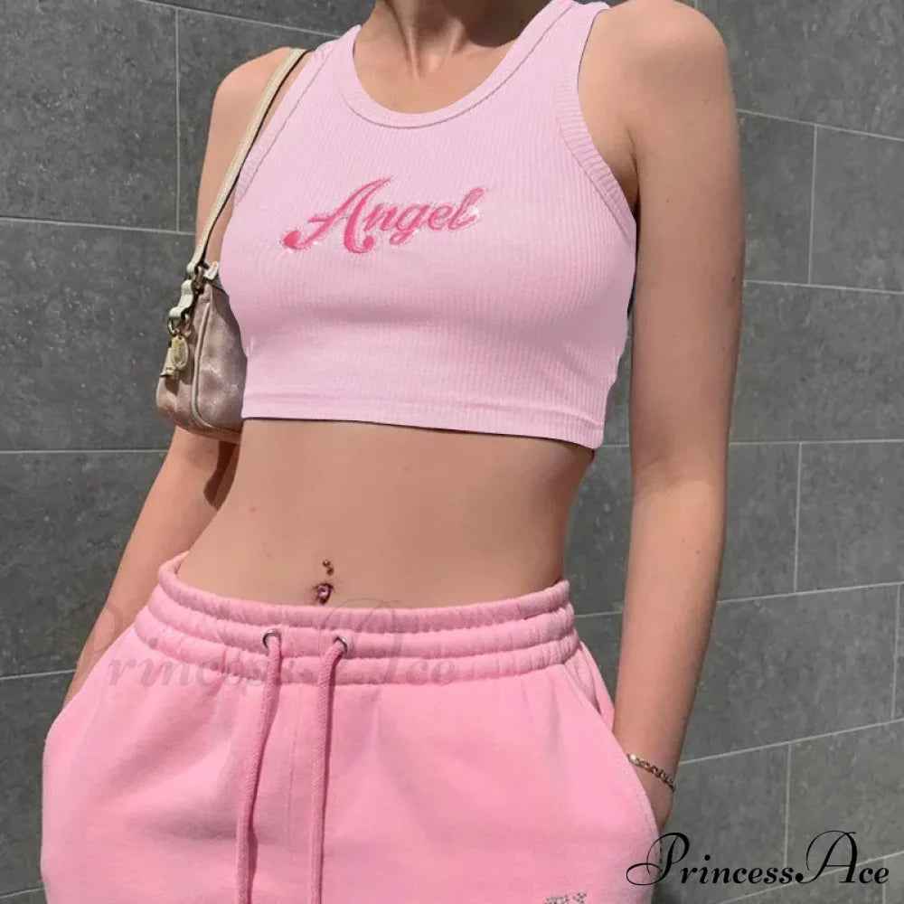 Women Letter Embroidery Vest Summer Sleeveless Crop For Tank Top