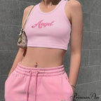 Women Letter Embroidery Vest Summer Sleeveless Crop For Tank Top