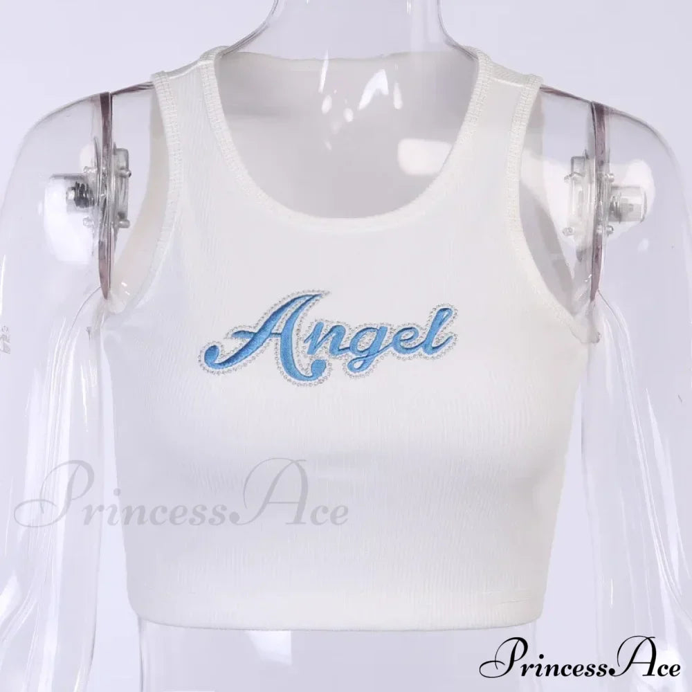 Women Letter Embroidery Vest Summer Sleeveless Crop For Tank Top