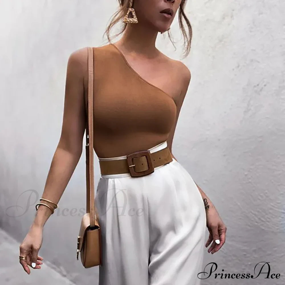 Women Sports Crops Vest Casual One Shoulder Summer Outfitss Fitness Elastic Tank Top