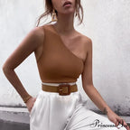 Women Sports Crops Vest Casual One Shoulder Summer Outfitss Fitness Elastic Tank Top